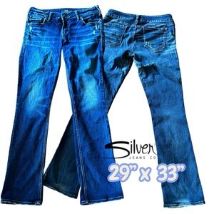 👛(ANY 2/$30) SILVER JEANS Elyse Slim Bootcut Distressed/Ripped 29 x 33